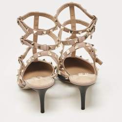 Pre Owned Valentino Black/Beige Leather Rockstud Ankle Strap Pumps Size 41