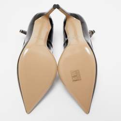 Pre Owned Valentino Black Patent Leather Ankle Strap Pumps Size 38.5