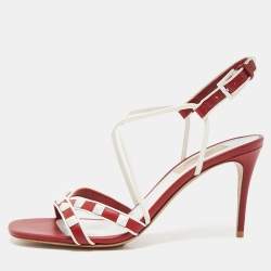 Valentino Red Leather Free Rockstud Crisscross Slingback Sandals Size 36.5