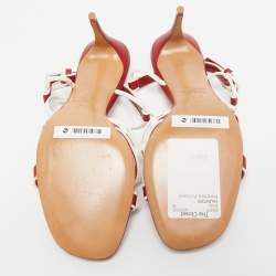 Valentino Red Leather Free Rockstud Crisscross Slingback Sandals Size 36.5