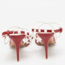 Valentino Red Leather Free Rockstud Crisscross Slingback Sandals Size 36.5