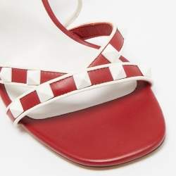 Valentino Red Leather Free Rockstud Crisscross Slingback Sandals Size 36.5