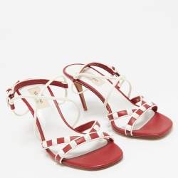 Valentino Red Leather Free Rockstud Crisscross Slingback Sandals Size 36.5