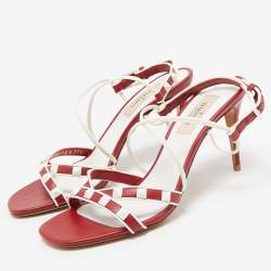 Valentino Red Leather Free Rockstud Crisscross Slingback Sandals Size 36.5