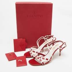 Valentino Red Leather Free Rockstud Crisscross Slingback Sandals Size 36.5