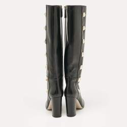 Pre Owned Valentino Black Leather Rockstud Knee Length Boots Size 40
