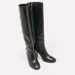 Pre Owned Valentino Black Leather Rockstud Knee Length Boots Size 40
