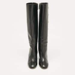 Pre Owned Valentino Black Leather Rockstud Knee Length Boots Size 40