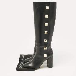 Pre Owned Valentino Black Leather Rockstud Knee Length Boots Size 40
