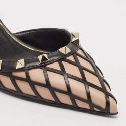 Pre Owned Valentino Black/Beige Leather Rockstud Slingback Pumps Size 39