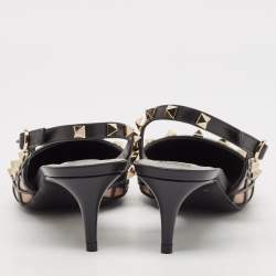 Pre Owned Valentino Black/Beige Leather Rockstud Slingback Pumps Size 39