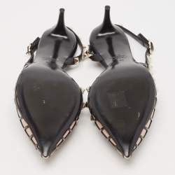 Pre Owned Valentino Black/Beige Leather Rockstud Slingback Pumps Size 39