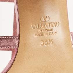 Pre Owned Valentino Metallic Pink Leather Rockstud Slide Sandals Size 38.5