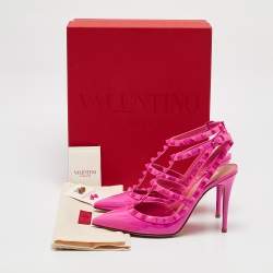 Pre Owned Valentino Fuchsia Patent Leather Rockstud Caged Pumps Size 38