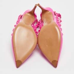 Pre Owned Valentino Fuchsia Patent Leather Rockstud Caged Pumps Size 38