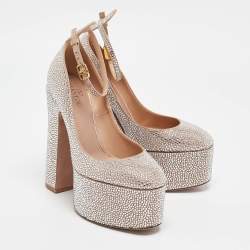Pre Owned Valentino Beige Suede Crystal Embellished Tango Pumps Size 37