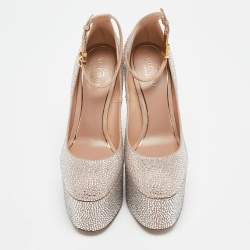 Pre Owned Valentino Beige Suede Crystal Embellished Tango Pumps Size 37