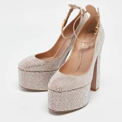 Pre Owned Valentino Beige Suede Crystal Embellished Tango Pumps Size 37