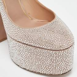 Pre Owned Valentino Beige Suede Crystal Embellished Tango Pumps Size 37