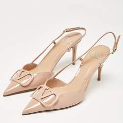 Pre Owned Valentino Dusty Pink Patent Leather VLogo Slingback Pumps Size 40