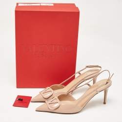 Pre Owned Valentino Dusty Pink Patent Leather VLogo Slingback Pumps Size 40