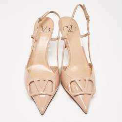 Pre Owned Valentino Dusty Pink Patent Leather VLogo Slingback Pumps Size 40