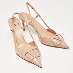 Pre Owned Valentino Dusty Pink Patent Leather VLogo Slingback Pumps Size 40