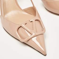 Pre Owned Valentino Dusty Pink Patent Leather VLogo Slingback Pumps Size 40