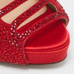 Valentino Red Suede Crystal Embellished Slingback Platform Sandals Size 37.5