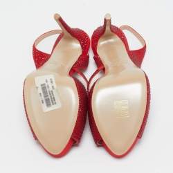 Valentino Red Suede Crystal Embellished Slingback Platform Sandals Size 37.5