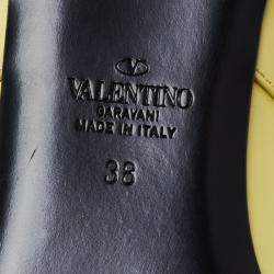 Valentino Lime Yellow Roman Stud Ankle Cuff Flats Size 38