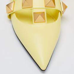 Valentino Lime Yellow Roman Stud Ankle Cuff Flats Size 38