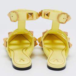 Valentino Lime Yellow Roman Stud Ankle Cuff Flats Size 38
