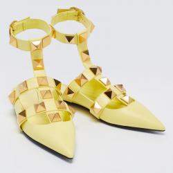 Valentino Lime Yellow Roman Stud Ankle Cuff Flats Size 38
