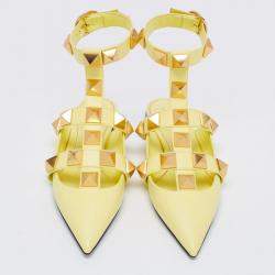 Valentino Lime Yellow Roman Stud Ankle Cuff Flats Size 38