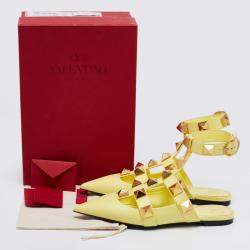 Valentino Lime Yellow Roman Stud Ankle Cuff Flats Size 38