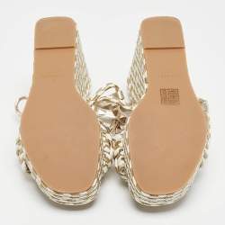 Pre Owned Valentino Light Gold/White Leather and Rope Torchon Rockstud Wedge Sandals Size 37