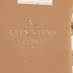 Pre Owned Valentino Light Gold/White Leather and Rope Torchon Rockstud Wedge Sandals Size 37