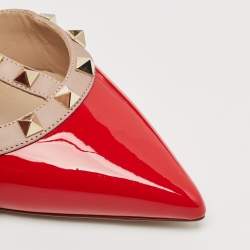 Valentino Red/Dusty Pink Patent and Leather Rockstud Caged Pumps Size 38