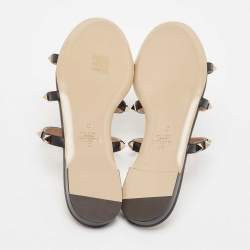 Pre Owned Valentino Black Leather Rockstud Flat Slides Size 37