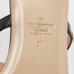 Pre Owned Valentino Black Leather Rockstud Flat Slides Size 37