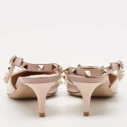 Pre Owned Valentino Beige Patent and Leather Rockstud Slingback Pumps Size 38