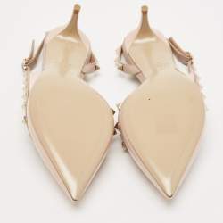 Pre Owned Valentino Beige Patent and Leather Rockstud Slingback Pumps Size 38