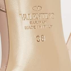 Pre Owned Valentino Beige Patent and Leather Rockstud Slingback Pumps Size 38