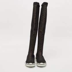 Valentino Black Stretch Fabric Knee Length Boots Size 39