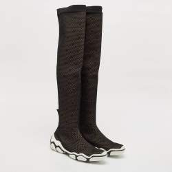 Valentino Black Stretch Fabric Knee Length Boots Size 39