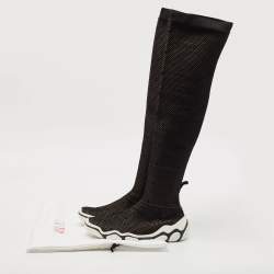 Valentino Black Stretch Fabric Knee Length Boots Size 39