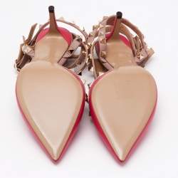 مملوكة مسبقًا Valentino Beige/Pink Leather Rockstud Ankle Strap Pumps Size 39