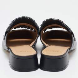 Pre Owned Valentino Black Leather VLogo Fringe Mules Size 41