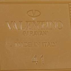 Pre Owned Valentino Ivory/Gold Leather Roman Stud Slide Flats Size 41